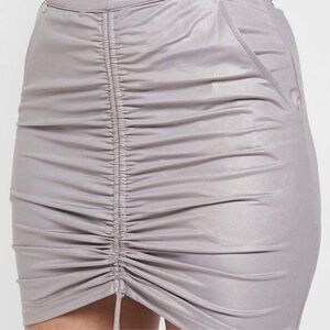 NWT Maniere De Voir Metallic Gray Drop Waist Ruched Mini Skirt